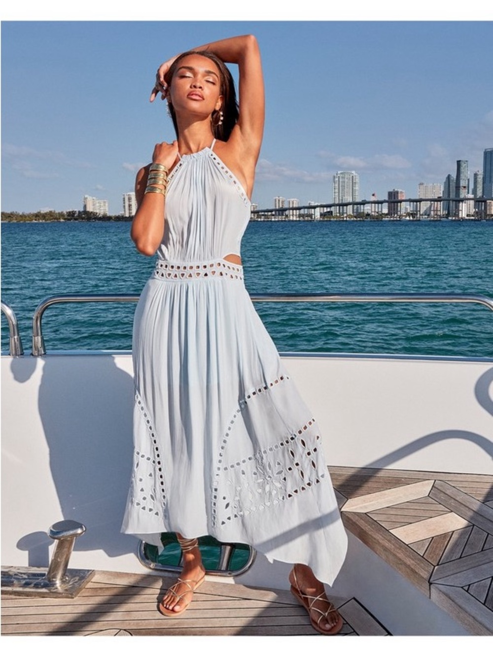 Ramy‎ Brook Henley Eyelet Midi Dress In Blue